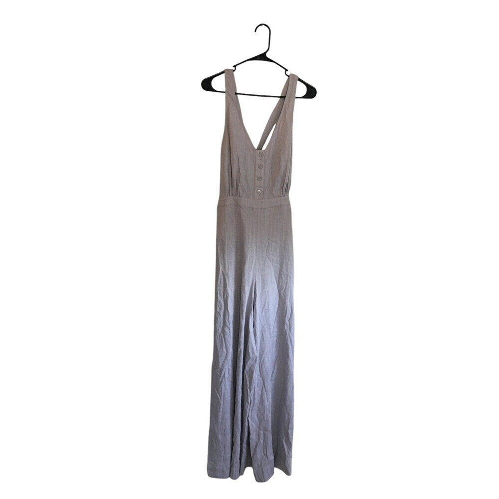 Avec Les Filles Light Gray Sleeveless V-Neck Wide-Leg Jumpsuit